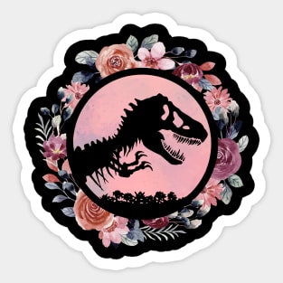 Jurassic Park Flowers - vintgae, retro, dino, dinosaur, gift idea, birthday, christmas, gift for fans,  girls, women, kids, funny, cute, mom, girlish, girly, jurassic world,  clever girl, lover, men,  raptor, trex, baby, blue, Sticker